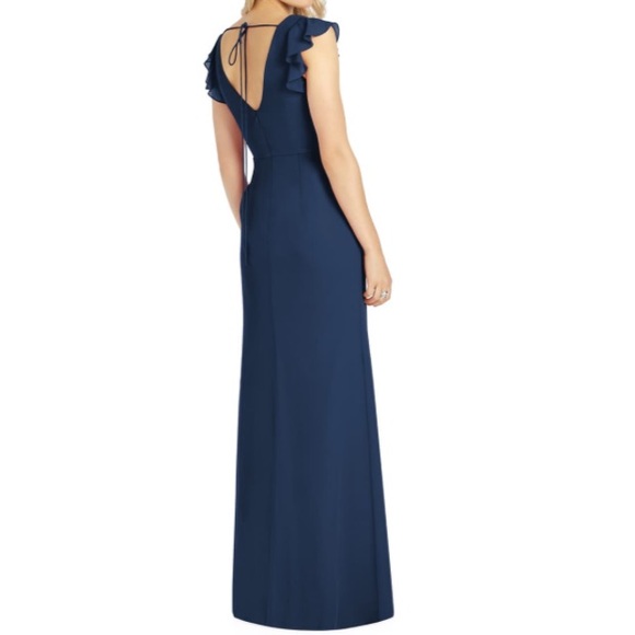 AFTER SIX Midnight Ruffle Sleeve V Neck Mermaid Dress with Slit - Picture 2 of 11